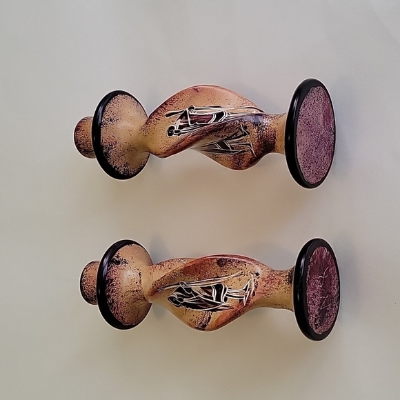 VINTAGE AFRICAN SOAPSTONE CANDLE HOLDER SET, HANDRAFTED - Picture 2 of 7